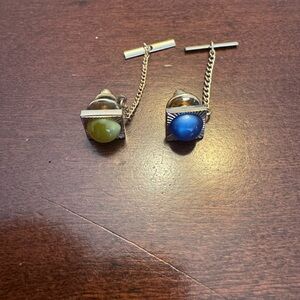 Vtg Lot 2 Sun Burst Yellow/Blue Lucite Yellow Gold Plated Tie Tac or Lapel Pin